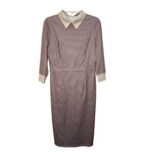 Chic Me Mod Retro Geo Print Shift Dress Size Large Midi 3/4 Sleeves‎ Back Zip